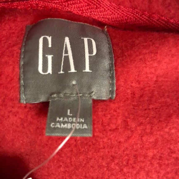 GAP Red Pullover Hoodie Navy Applique Drawstring Hood Kangaroo Pocket SZ L NWT - Picture 7 of 8